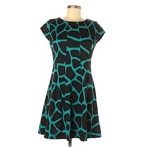 Michael Kors Giraffe Print Flare Dress in Blue